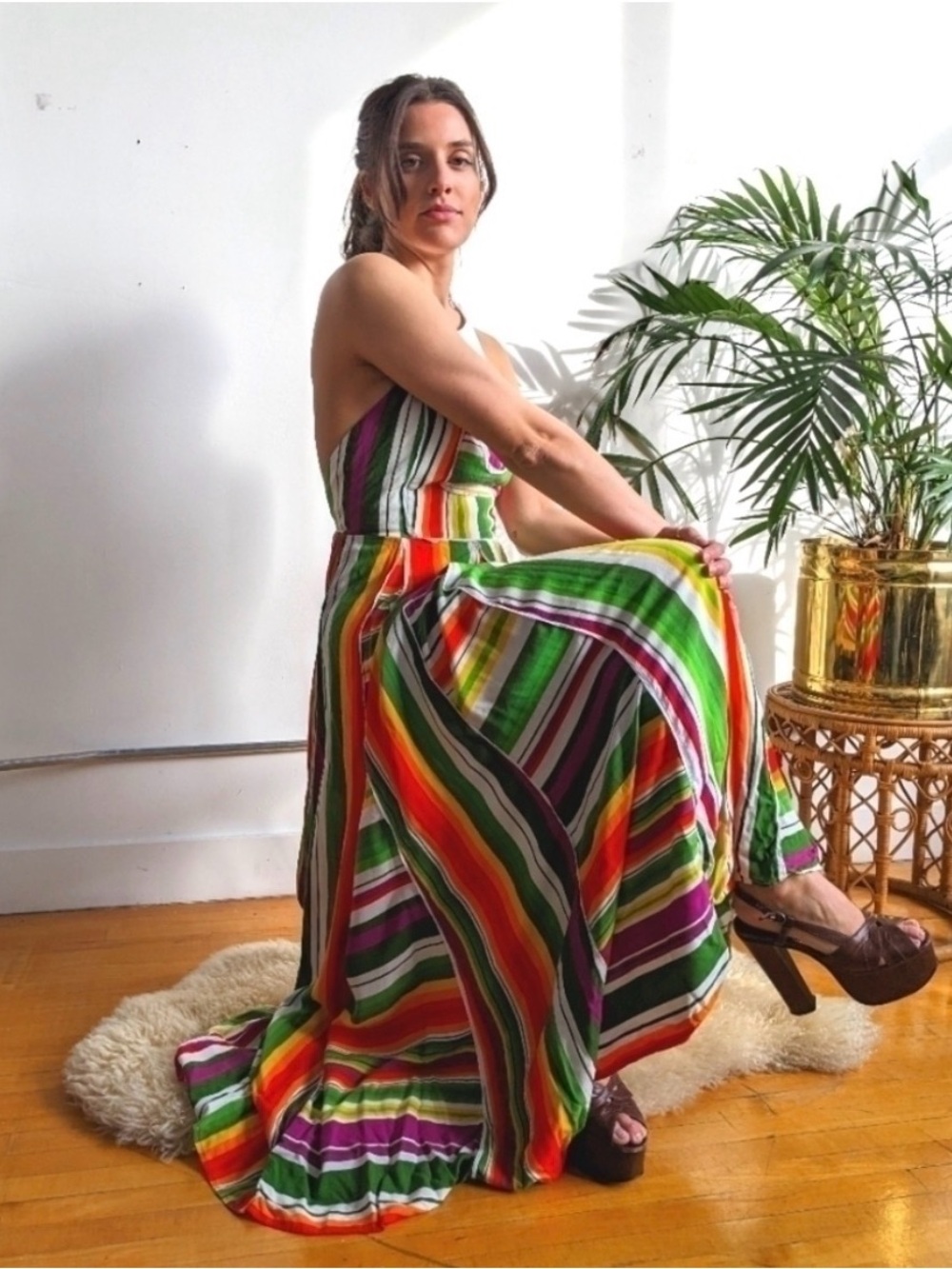 🌈 Farm Rio Rainbow Maxi Halter Dress - Eclectic & Cotton - Picture 4 of 13